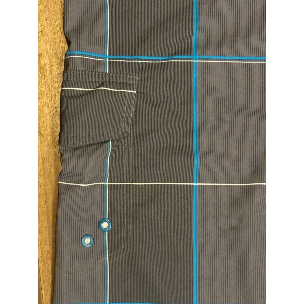 Ocean Pacific OP Board Shorts Mens 38 Grey Blue Plaid OPFlex 4-Way Stretch Swim - Picture 3 of 10